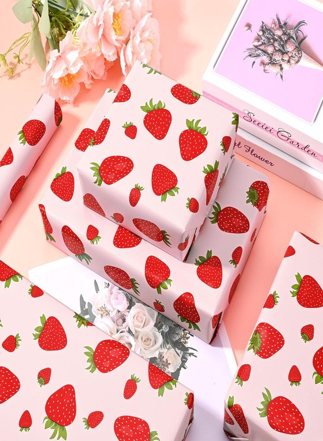 Sanixin Strawberry Wrapping Paper 17In x 32.8Ft Pink Red Strawberry Gift Wrap Paper Fruit Art Paper for Summer Baby Shower Birthday Party Holidays DIY Craft - Image 4